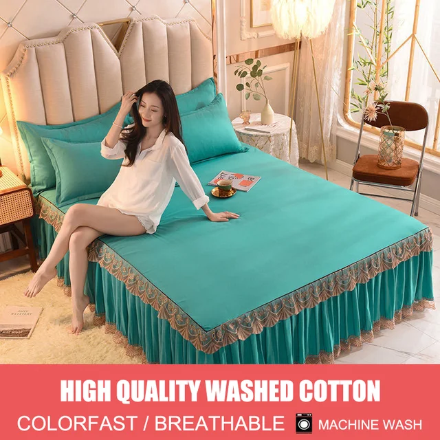 $ Lace Bed Skirt Anti-slip Bedspread Princess Style Bedding Sets for Home Beautiful Bed Spreads Queen King Size with Pillowcases