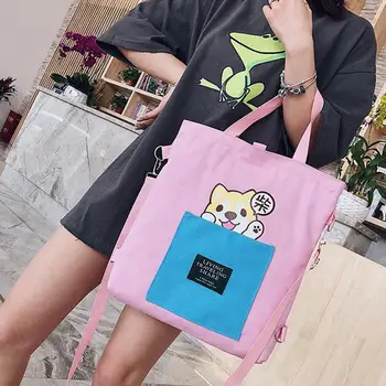 

PinShang Lady Canvas Backpack Cute Cat High Capacity Simple Travel Single Shoulder Bag