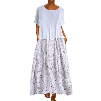 

Women Vintage Loose O-Neck Broken Flower Print Short Sleeve Casusl Maxi Dress Loose Party Vestidos Plus Size Drop shipping