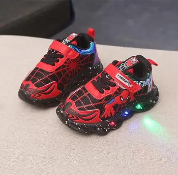 

New Spring Printed Cartoon Spiderman Children Shoes With Light Kids Led Shoes Luminous Glowing Sneakers Baby Toddler Girls Shoes