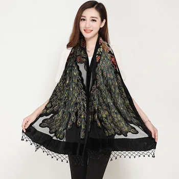 

175x68cm Lace Embroidery Wedding Wraps Women Wedding Shawl Shrug Wraps Elegant scarf Poncho Handmade Beaded Sequined