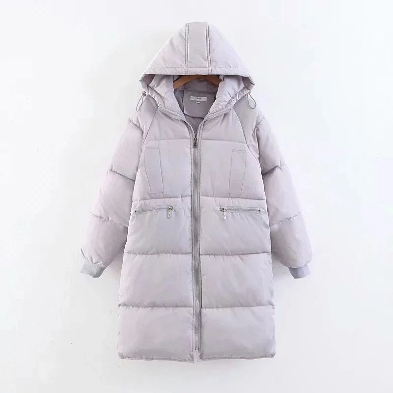 ZA женская пуховая хлопковая стеганая куртка с капюшоном, длинное зимнее пуховое хлопковое пальто, Повседневная теплая парка, женская верхняя одежда для женщин - Цвет: Vanilla