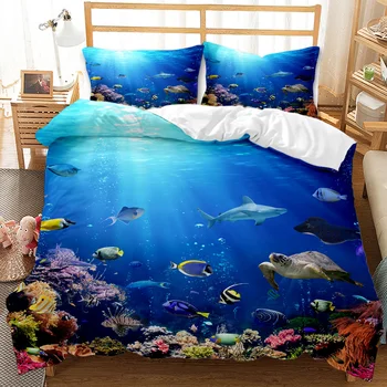 

Free ShipPing Undersea world shoal 3D Quilt Duvet Doona Cover Set Single Double Queen King Print