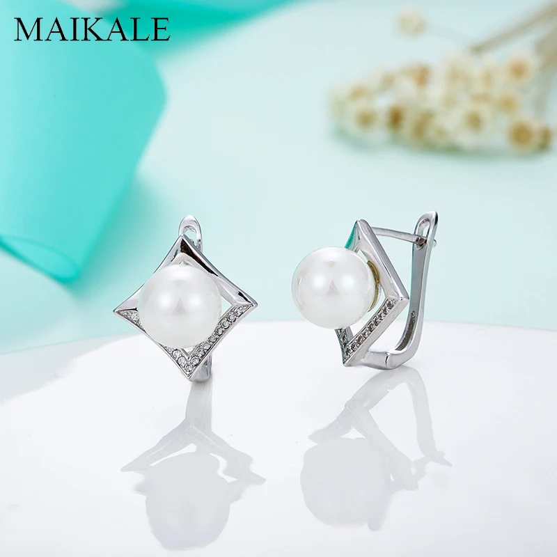 Женские серьги гвоздики MAIKALE роскошные с жемчугом и цирконием 10