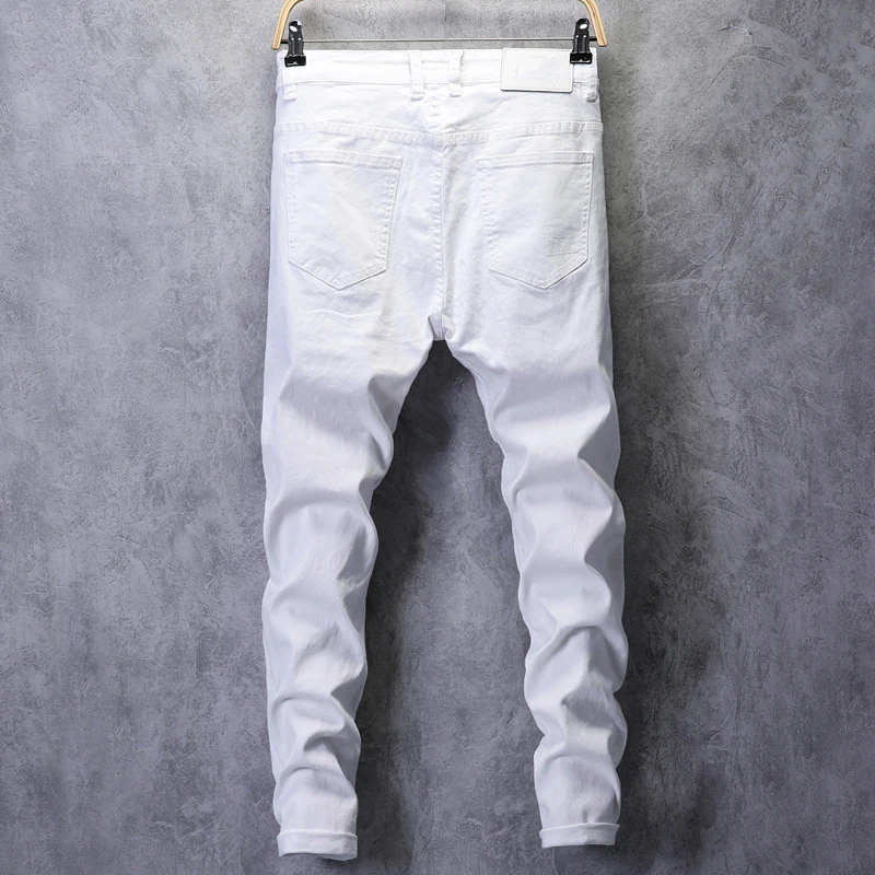 Обтягивающие джинсы для мужчин, однотонные белые мужские джинсы, фирменные Стрейчевые повседневные мужские модные джинсовые штаны, повседневные ковбойские брюки для мальчиков