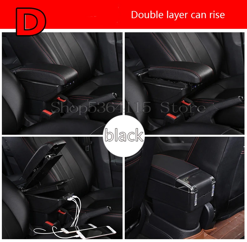 D black Коробка для хранения подлокотников из искусственной кожи для hyundai Elantra Touring I30 I30cw, подлокотник для автомобиля, запчасти для салона 2009-10 - Название цвета: D black