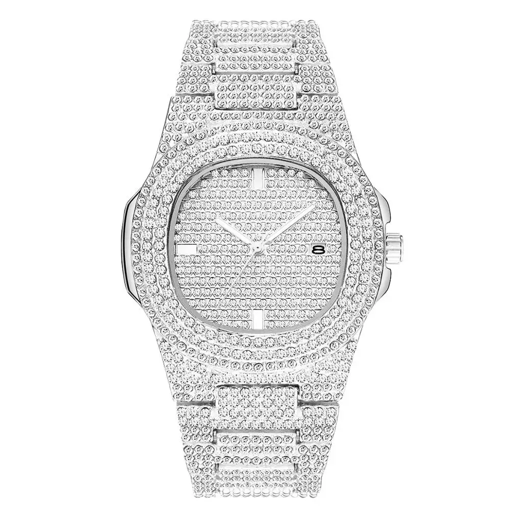 Homme Top marque diamant hommes Quartz or HIP HOP montres en acier inoxydable montre horloge Relogio Masculino livraison directe_voghion.com