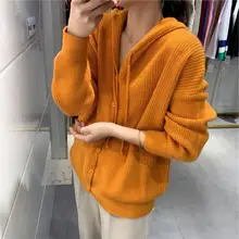 

2022 Fall Long-Sleeved Single-Breasted Hooded Knitted Sweater Loose Solid Color Cardigan Women's Warm Winter Streetwear Jacket
