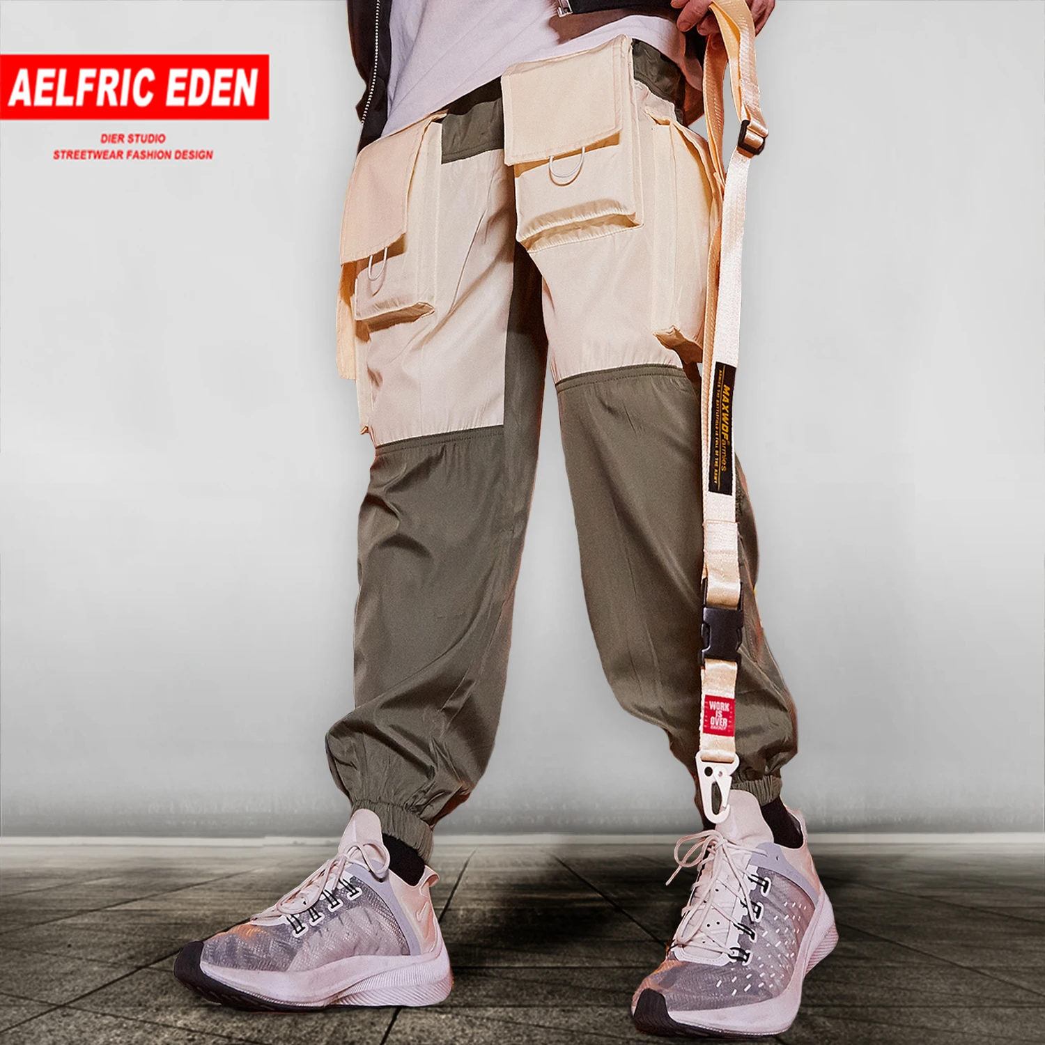 Aelfric Eden Лоскутная лента брюки карго хип хоп Harajuku уличная эластичная талия повседневные мужские шаровары спортивные брюки джоггеры
