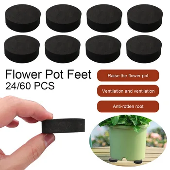 

24/60Pcs Flower Plant Pot Feet Risers Natural Rubber Pot Mat Invisible Plant Pots Risers Pad Flower Pot Feet Black