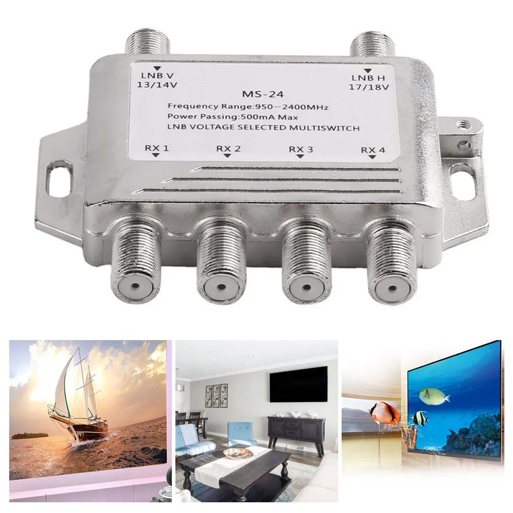 Mini Portable 2x4 Satellite Signal Multiswitch LNB Voltage Selected 950-2400MHz Multiswitch LNB Receiver Multiswitch