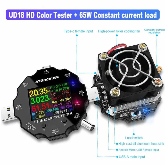 DC5.5 USB Тестер DC Цифровой вольтметр Банк питания зарядное устройство Напряжение Ток Амперметр детектор QC/PD3.0 метр 18 в 1+ 65 Вт нагрузка