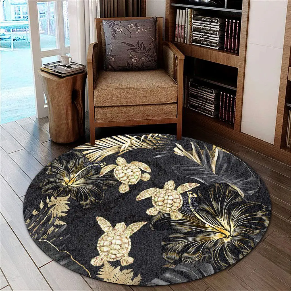 

Golden Tropical Turtle Round Carpet Anti-Skid Area Floor Mat 3D Rug Non-slip Mat Dining Room Living Room Soft Bedroom Carpet