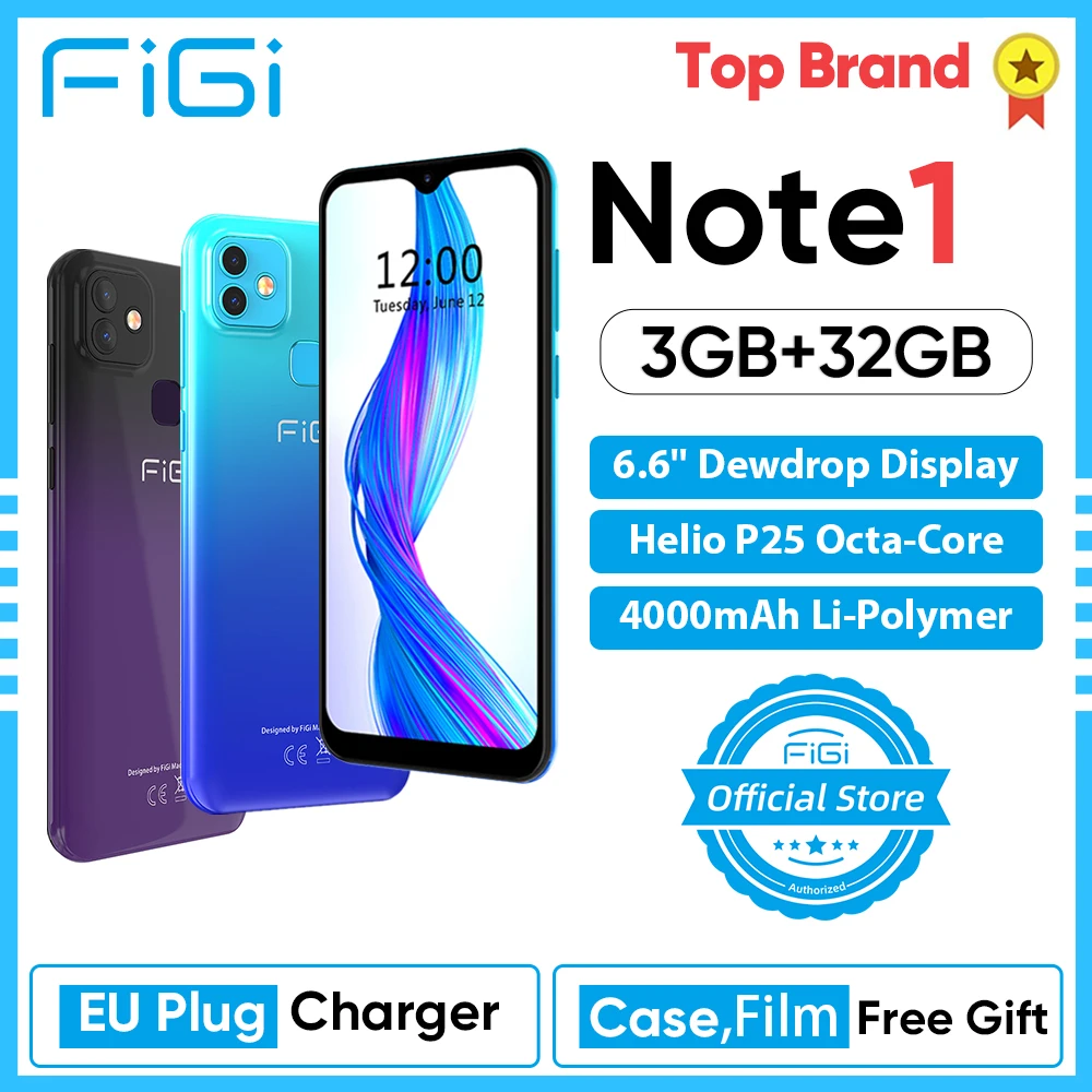 Reducido Teléfono Inteligente FIGI Note 1 con pantalla de 6,6 pulgadas, batería de 4000mAh MTK Helio P25 Octa Core 3GB 32GB, teléfono móvil 13MP, teléfono con cámaras duales 5Byp0bNnm