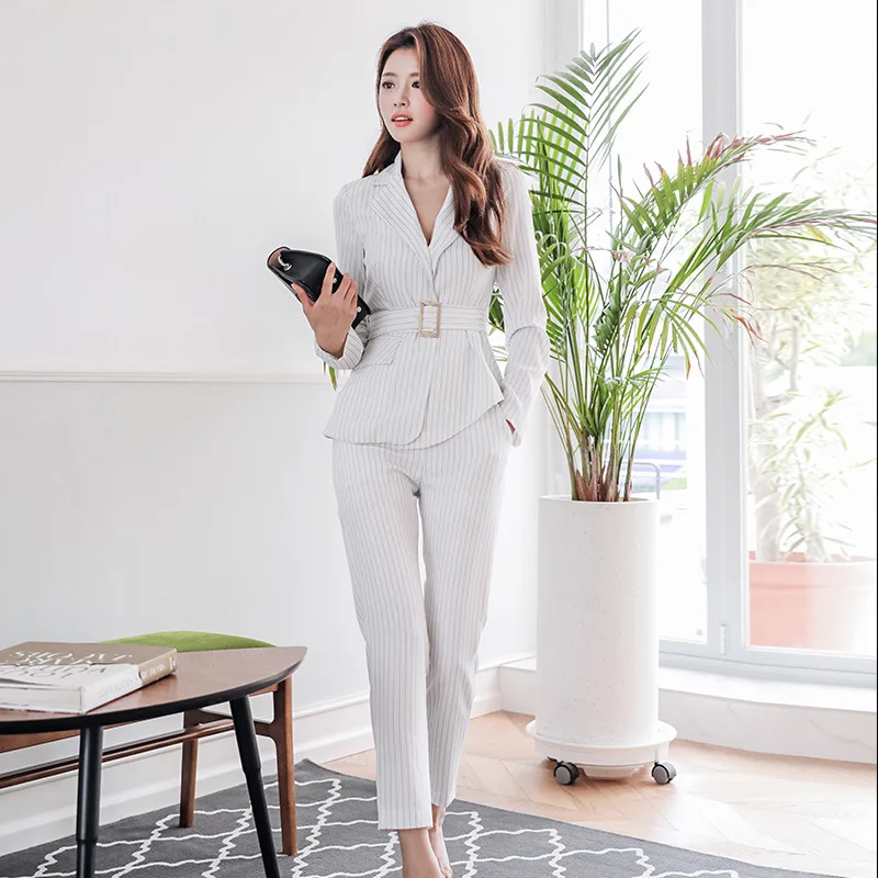 

2020 New Style Debutante Fashion Formal Wear Business Suit WOMEN'S Suit Stripes Two-Piece Set