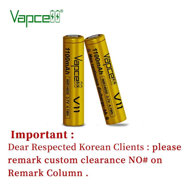 Free shipping Vapcell original INR 14650 1100mah 6A flat / button top lithium 3.7V battery for Flashlight/power tools batteries |
