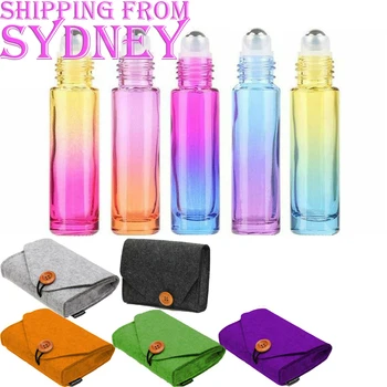 

5 Bottles Essential Oils Carry Case Holder Storage Travel Bag 10ML Felt Pouch Portable Gradient Glass Refillable Perfume Rollerb