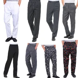 High Quality Chef uniforms kitchen cooker work clothes white pants hotel restaurant bakery catering elastic trousers zebra pants