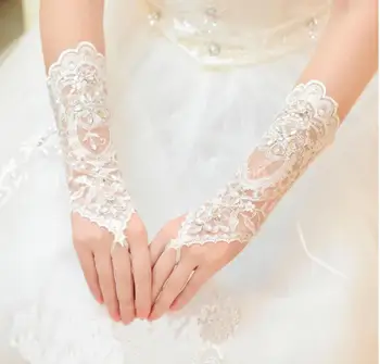 

Elegant Short Paragraph Rhinestone White Lace Glove Wedding for Wedding Party Lace Gloves Luva De Noiva Wedding Accessories