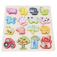 farm animals 3D игры-головоломки, доска, ферма, мультфильм, детские руки, захватывающие, транспортные формы, Деревянные Монтессори, развивающие игрушки для детей - Цвет: farm animals