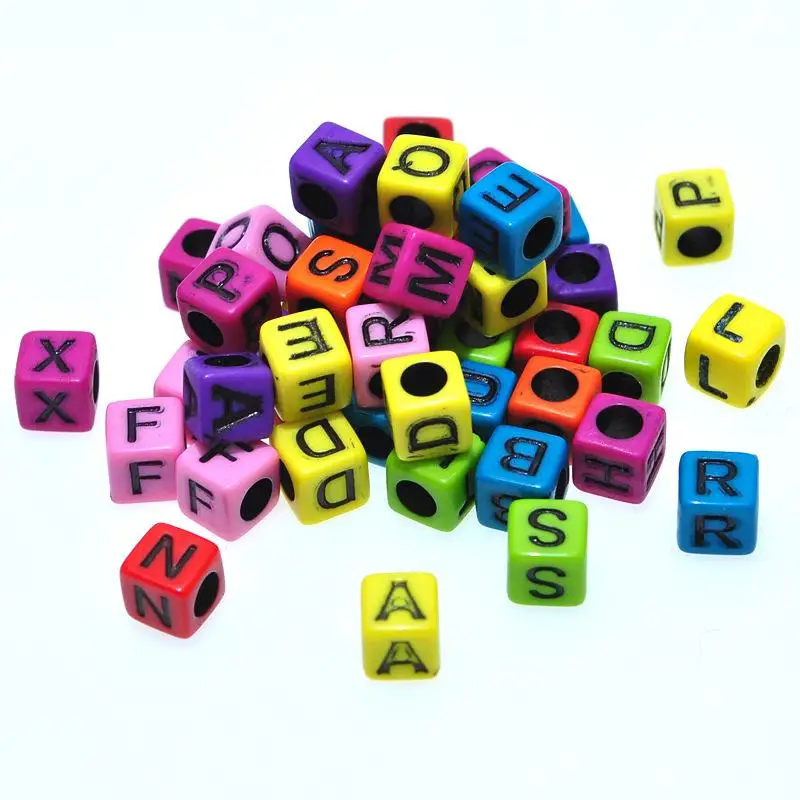 DIY loose beads 6mm square acrylic real fun color 26 letters of the alphabet beads