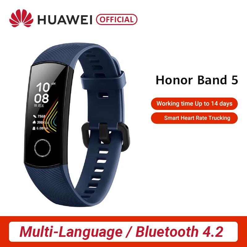 Najtaniej Oryginalny Honor zespół 5 Band5 inteligentna opaska na rękę tlenu we krwi w czasie rzeczywistym monitor pracy serca 0.95 ekran amoled 5ATM wodoodporna