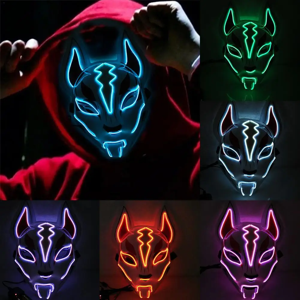 

Halloween Cold Light Mask Prom Party Fox Mask Fashion Drift Luminous Mask Led For Festivals Party Practical Quick Delivery