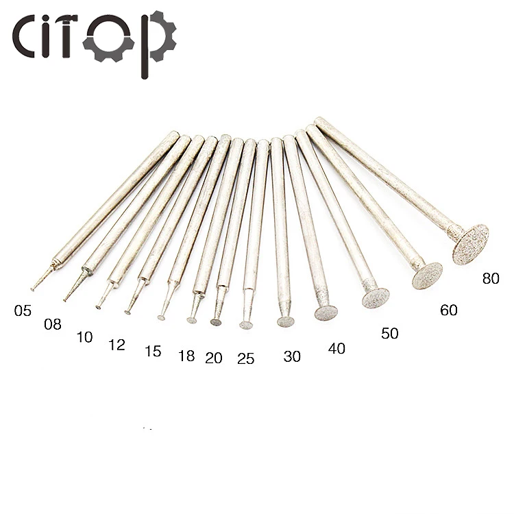 

Citop 13pcs /Set 2.35mm Shank T Style Diamond Grinding Head Carving Polishing Tools Emery Flakes Suitable for Jade Agate Beeswax