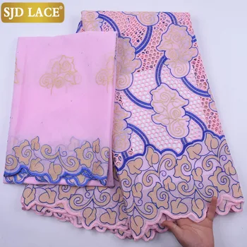 

SJD LACE 5+2Yards Headtie Swiss Voile Lace In Switzerland High Quality African Lace Fabric Embroidery Cotton For Wedding A2117