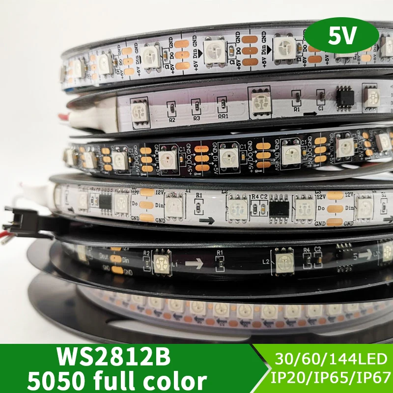 5 в WS2812B светодиодная ленсветильник WS2812 индивидуально Адресуемая Пиксельная