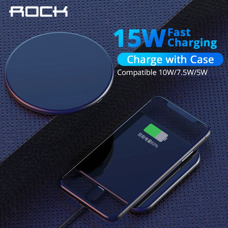 

ROCK 15W Qi Wireless Charger With LED Breathing Light For Samsung S9 S10 iPhone X XS MAX XR 8 Plus Mobile phone Fast Charging