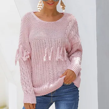 

Women Casual Solid V-Neck Knitted Hollow out Long Sleeve Sweater Top Blouse Jumper 2019 Gebreide Losse Mode Trui Femme