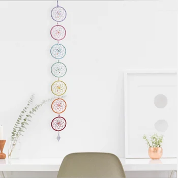 

Chakra Dream Catcher with Crystal Chandelier Drop Prisms Suncatcher Handmade Rainbow Fengshui Pendant Home Garden Decoration