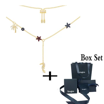 

2020 New Fashion Golden Tropical Style Necklace, Jungle, Flower, palm tree, ladies adjustable necklace jewelry (with logo)