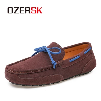 

OZERSK Summer New Cow Suede Shoes Men Flats Casual Shoes Men Slip On Loafers Soft Moccasins Shoes Driving Shoes Size 38~47