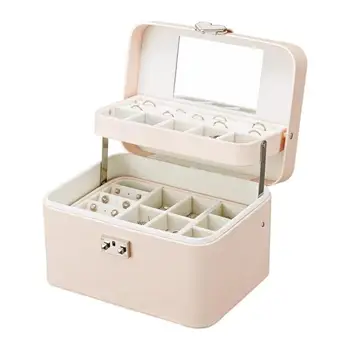 

Multi-function Jewelry Box 3 Layers Ring Box Leather Jewelry Organizer Beauty Case with 2 drawers Bracelet Necklace Holder