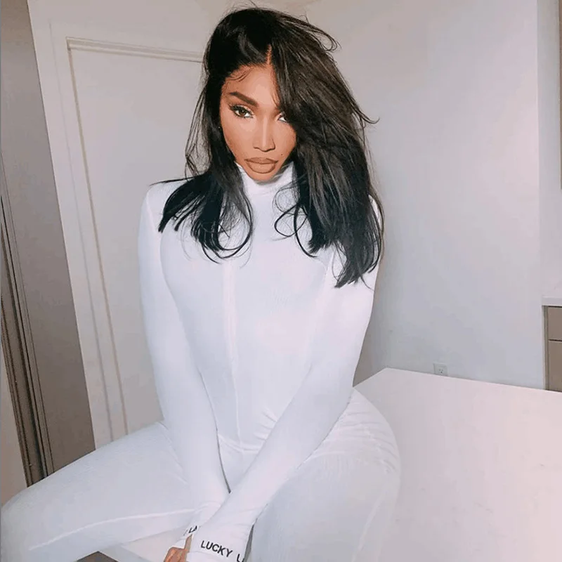 Women Turtleneck Embroidery Rompers Playsuits Fitness Suit Sports Running Jumpsuit Tracksuit Gym Sportswear Tight Workout