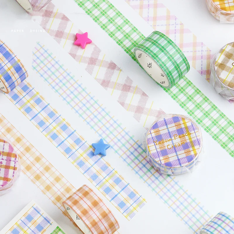 

6pcs Nice drink plaid washi tape set 20mm Mango Milk Tea decoration checker masking tapes sticker DIY album diary frame A6709