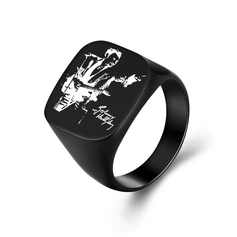 Jonny Hallyday фото панк Рок широкие кольца для мужчин и женщин ювелирные изделия Черный Серебряный нержавеющая сталь хип хоп мужское кольцо - Цвет основного камня: Black 8
