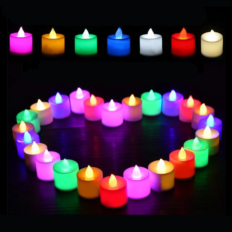 

12Pcs Colorfur LED Candles Flameless Tea Light For Decoration Festivals Weddings With Batteries Flickering Candles Slow Flash