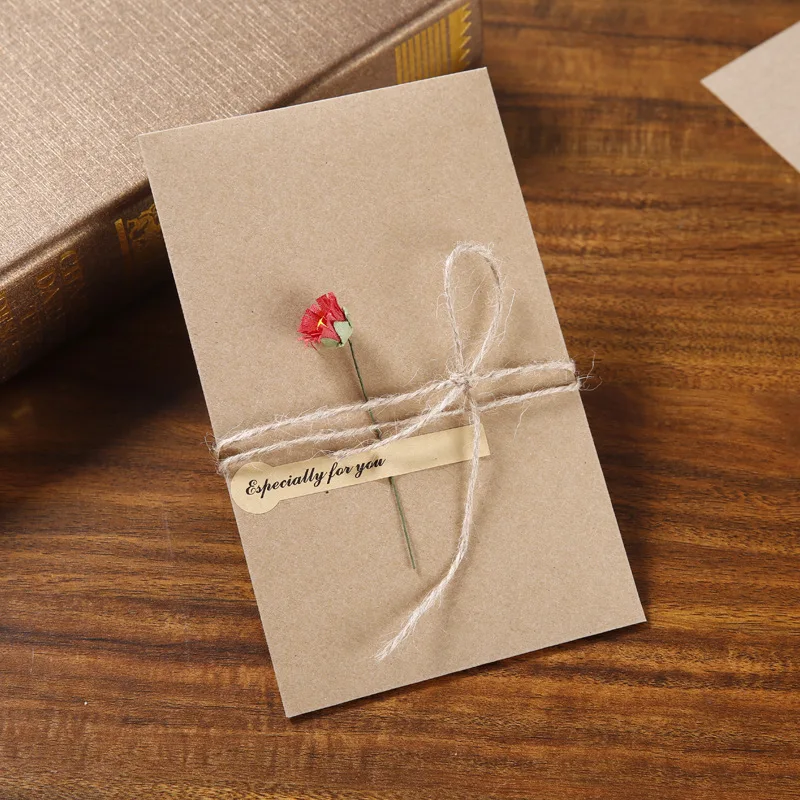 

Cards Invitations Retro Kraftpaper Handmade Dried Flower Cards Creative DIY Blessing Universal Blank Card Father's Day Cards