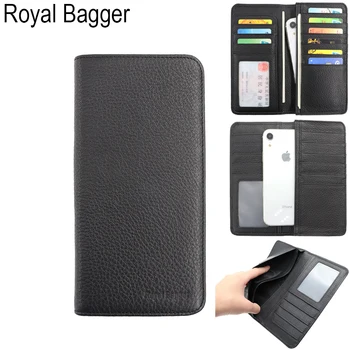 

Royal Bagger 100% Italy Genuine Cow Leather Long Wallets For Men Business Casual Fashion Multifunction Multi-card Position Purse
