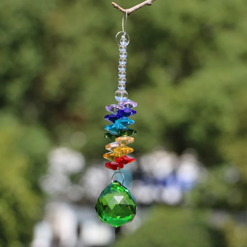 5pcs Crystal Sun Catcher Rainbow Maker Hanging Chandelier Ball Prisms Chakra Suncatcher Garden Home Decoration - Цвет: green