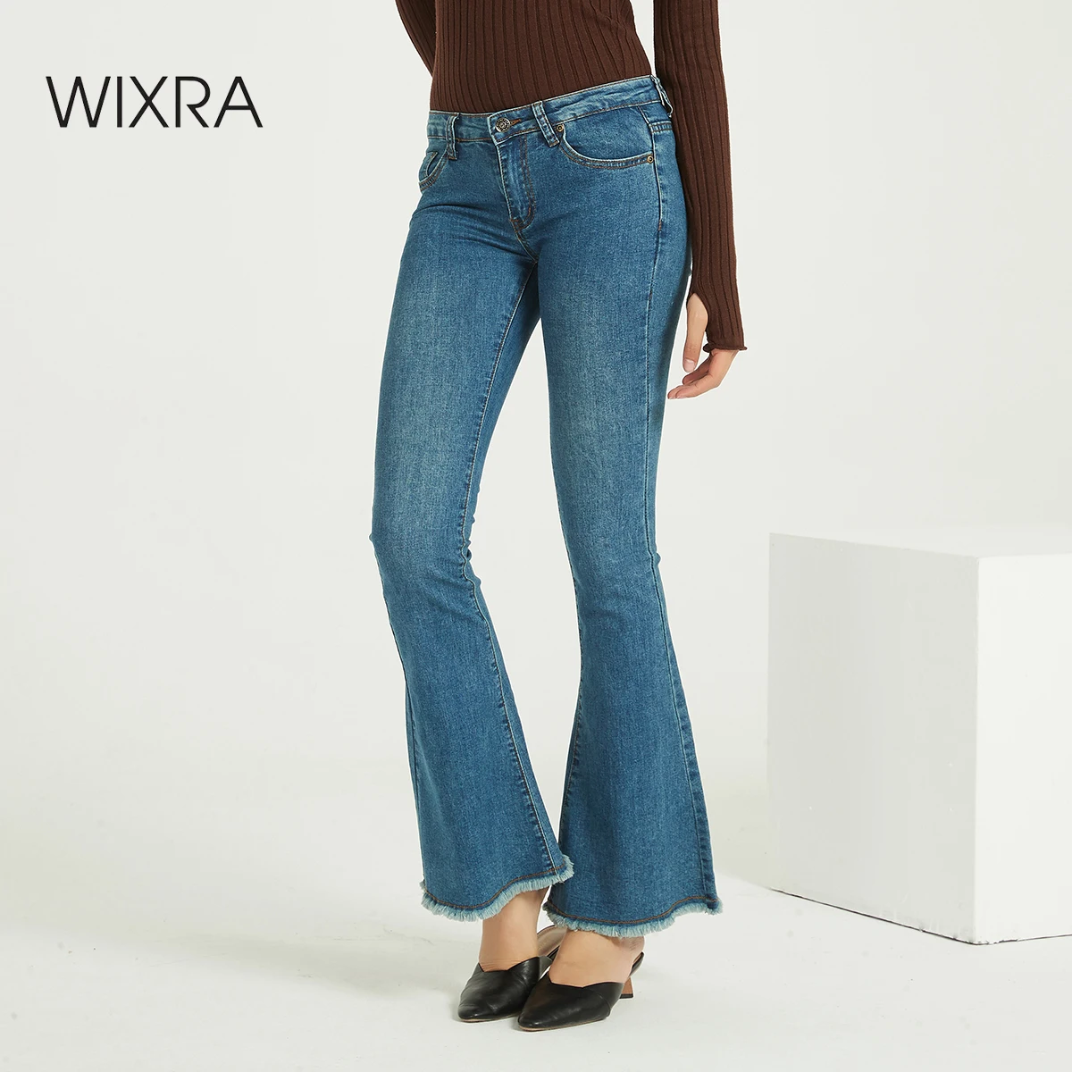 

Wixra стильные мягкие Стрейчевые джинсы, женские джинсы со средней талией, длинные джинсовые штаны для женщин