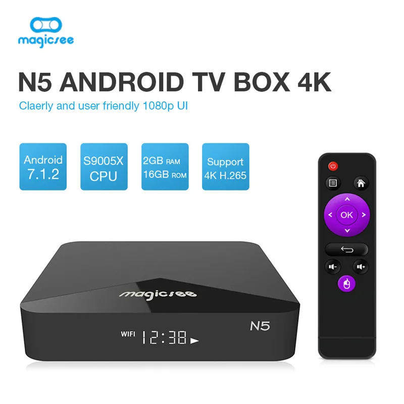  MAGICSEE N5 Smart TV Box Android 7.1.2 Amlogic S905X Mali 450 2GB 16GB Set Top Box 2.4G Wifi 4K H.2 - 33012215880