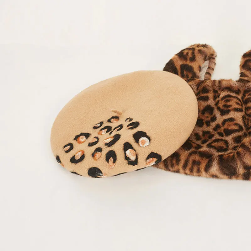 

Handmade Wool Felt Berets Women Leopard Valentine'S Day Vintage Ladies Hats Fashion Casual Children Gift Wild Wool Beret Hats