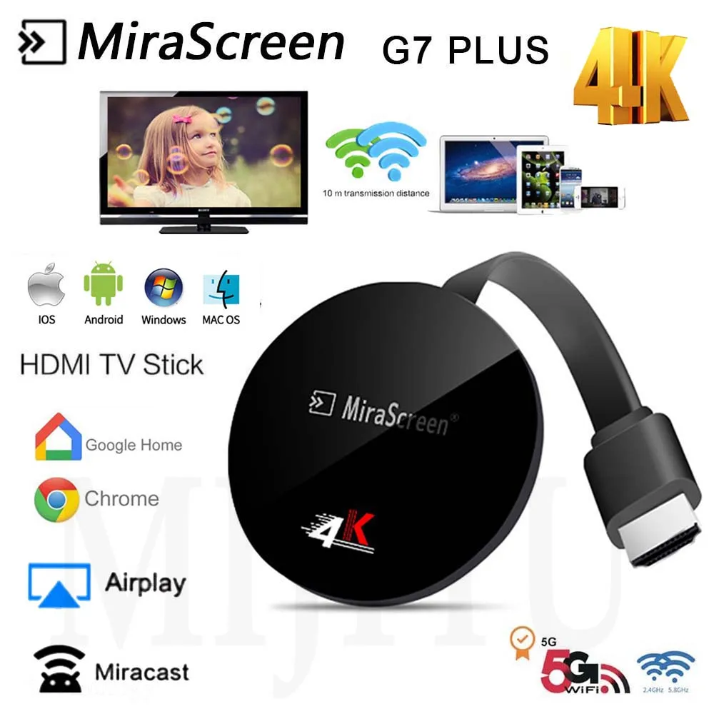 Mirascreen G7 Plus 4K HDMI Wi Fi беспроводной дисплей 5G tv stick для google chromecast Mirroring Miracast dongle ios