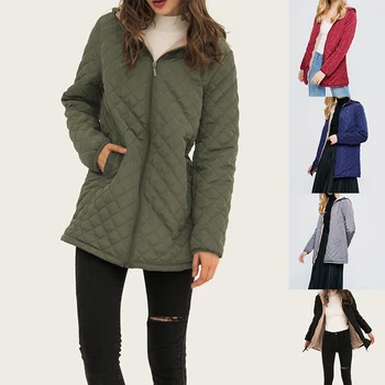 

Parkas basic jackets for Women Autumn Winter velvet hooded Coats Cotton Lightweight Medium long Jacket Female Outwear