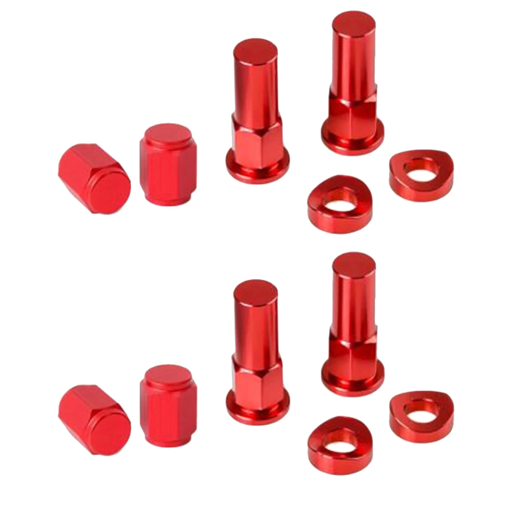 12 X Aluminium CNC Tire Valve Stem Caps & Rim Lock Nut Washer Anodised - Red