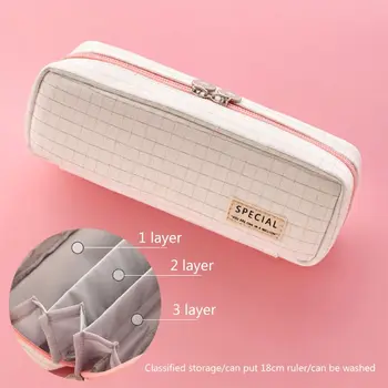 

Pencil Case Grid Pencil Pouch with 3 Compartments Stationery Bag Pencil Bag for Students and Office Supplies